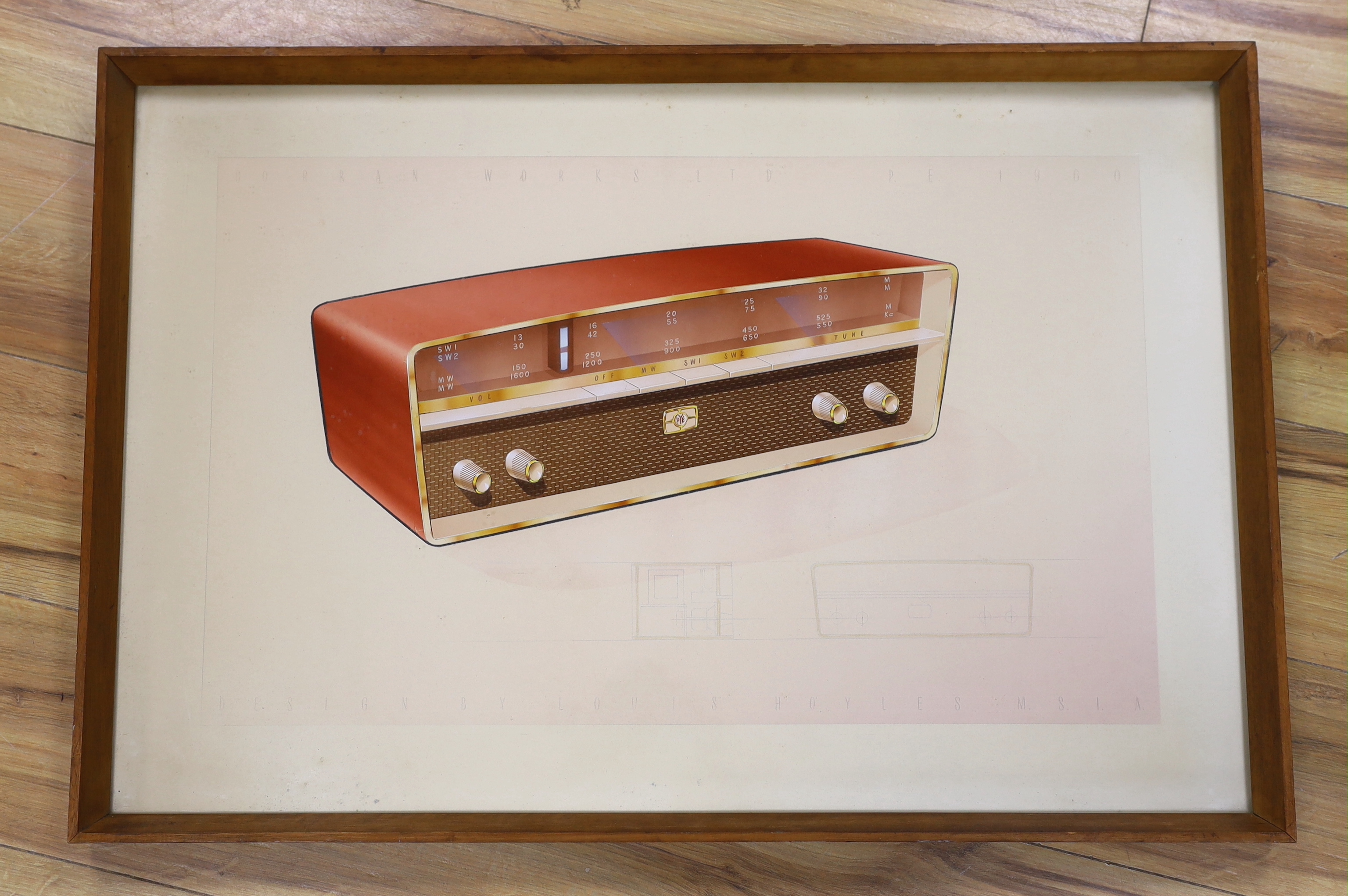 Louis Hoyles (1950's Art Director), watercolour design for Conran Works, Radio, 1960, 63cm x 38cm